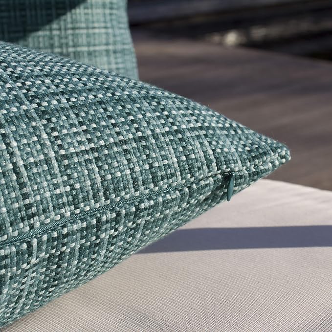 Kevin Textile Outdoor Waterproof 26x26 Inch Pillow Covers 2 Pack, Teal | Water Resistant, Faux Linen Yarn-dyed, Woven Texture Euro Throw Pillow Covers for Tent Patio Garden Couch Sofa