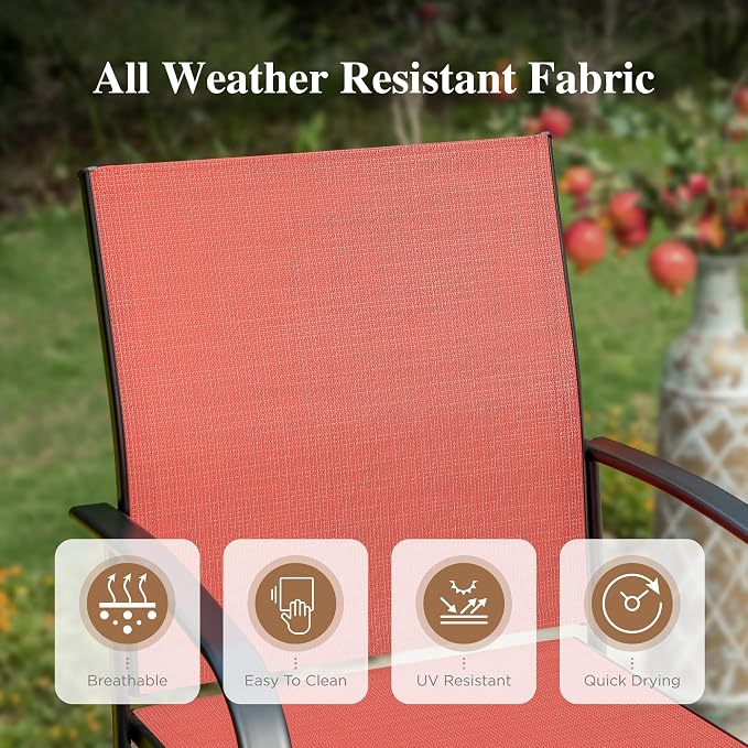 HERA'S HOUSE 7pc Outdoor Patio Dining Set, 6 Textilene Chairs, Red | 67" rectangular metal table with umbrella hole. Waterproof, rust-resistant, all-weather for backyard, porch