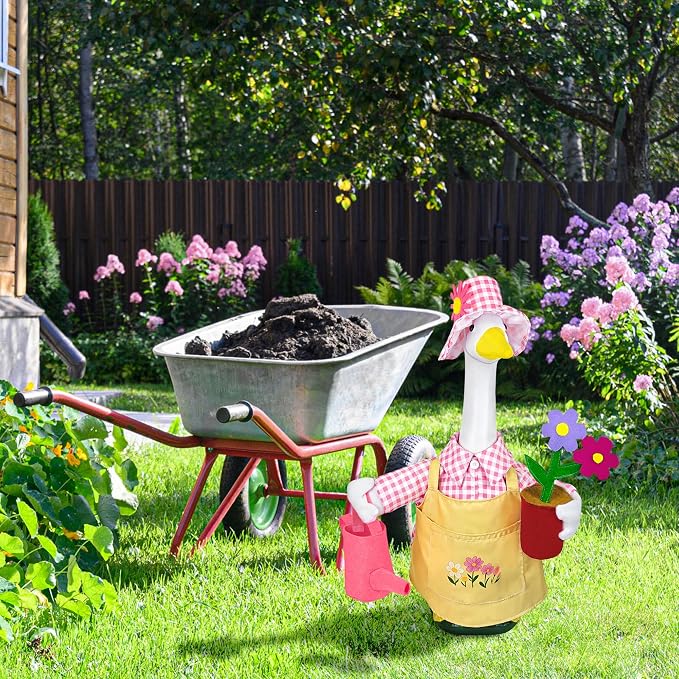 Gardener Porch Goose Outfit Pink, Spring Goose Outfit Lawn Gooses Clothes Geese Costume for 23" Cement Plastic Geese Statue for Garden Yard Decoration