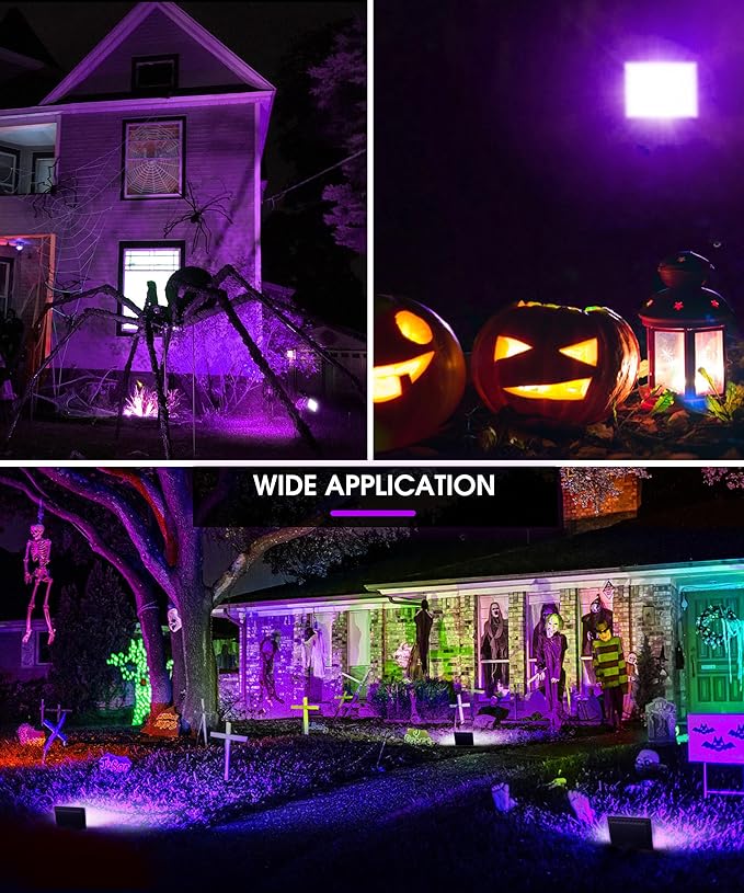 L LOHAS LED Purple Christmas Halloween Flood Light Outdoor, 𝑨𝒖𝒕𝒐 𝑶𝑵/𝑶𝑭𝑭 50W Plug in Flood Light, IP66 Waterproof 2300lm Outdoor Lights for Yard, Garage, Party, UL Listed