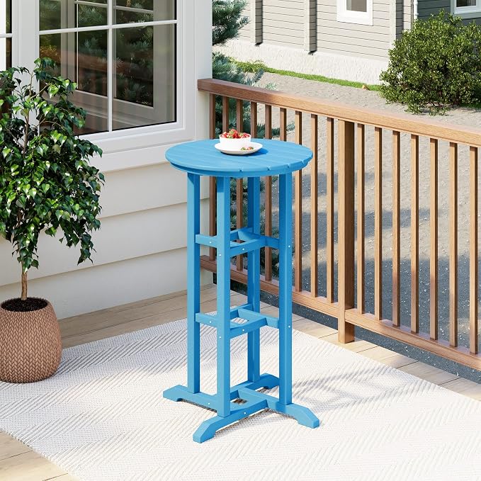 Costaelm Outdoor Bar Table, 42" Counter Height Round Patio Cocktail Bar Table, Patio Bar Table Bistro Dining Table Pub Table for Front Porch Deck, Backyard, Garden, Pacific Blue