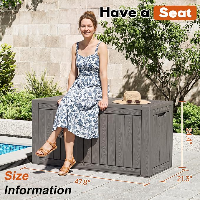 Outdoor Storage Deck Boxes Waterproof, Waterproof and UV Resistant Outdoor Storage Box Lockable Lid for Delivery Box, Indoor, Garden Tools, Pool Supplies, Patio (Grey, 120 Gallon)