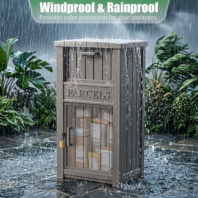 Large Package Delivery Boxes for Outside Waterproof Parcel Drop Storage Box UV Resistant Resin Lockable Secure for Outdoor Porch Patio (Grey)