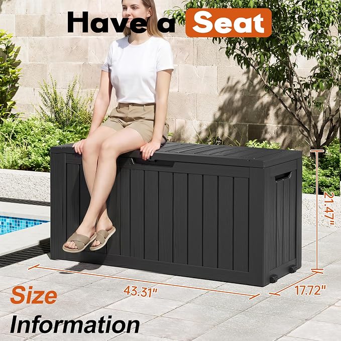 Outdoor Storage Box, Resin Deck Boxes Indoor and outdoor, Waterproof Storage Box Lockable Lid (Black, 80 Gallon)