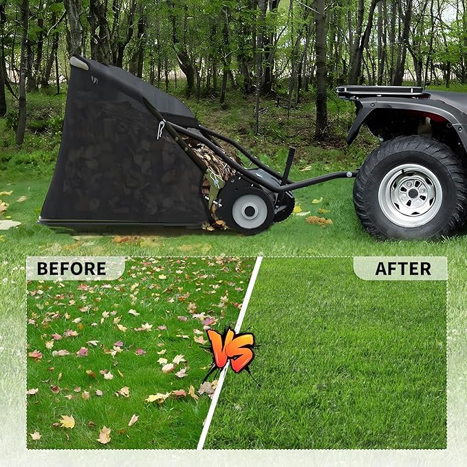 44 Inch Tow Behind Lawn Sweeper, Yard Sweepers, Grass Sweeper Tow Behind with 25 Cu Ft Hopper, Adjustable Brush Height Leaf Sweeper for Lawn Tractor, Yard Cleanup Black 44