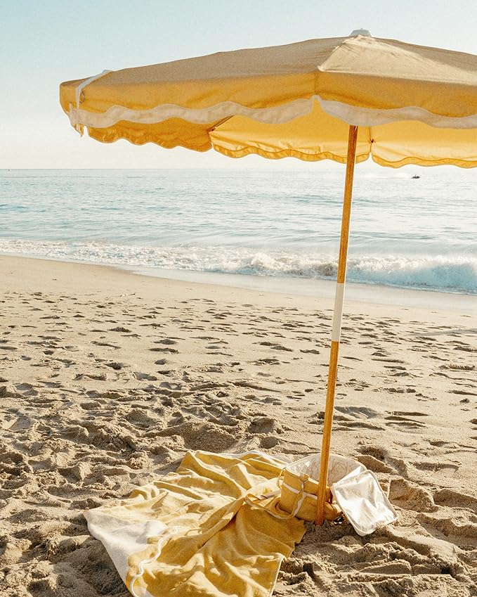 Business & Pleasure Co. Amalfi Rivie Umbrella - 6.5' Boho Beach Umbrella, UPF 50+ UV-Resistant Canvas, Premium Wood Pole, Sturdy Yet Lightweight