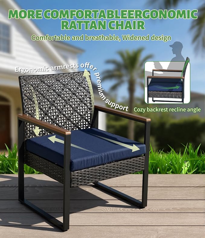 4-Piece Outdoor Patio Furniture Set, Wicker Sofa and Chairs with Cushions, PE Rattan All-Weather Conversation Set with Coffee Table for Backyard, Patio, Poolside, Garden, Lawn, Deck, Black