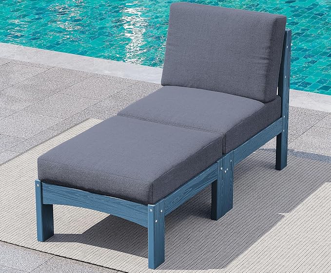 SERWALL 2 Pieces Patio Sofa Set, Durable HDPE Outdoor Lounge Sofa with Removable Cushions and Ottoman, Modern Modular Conversation Set for Porch or Balcony, Blue Frame with Grey Cushion