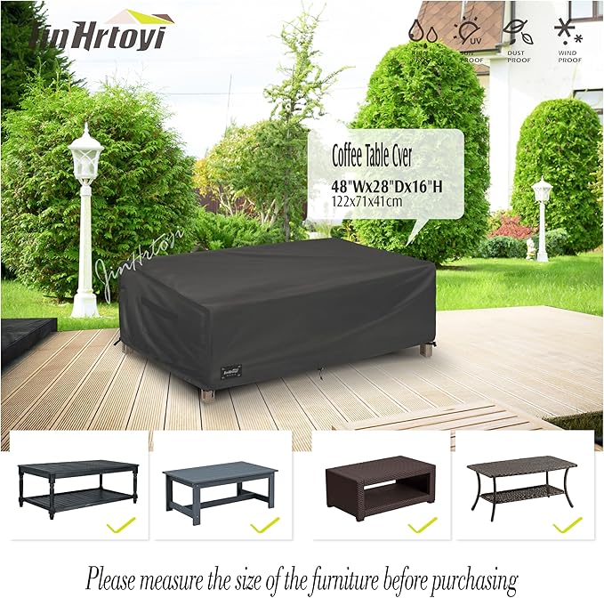 JinHrtoyi Patio Coffee Table Cover,48Wx28Dx16H Inches 100% Waterproof Heavy Duty Outdoor Rectangular Side Table Cover,Black Minimalism Style Outdoor Furniture Covers