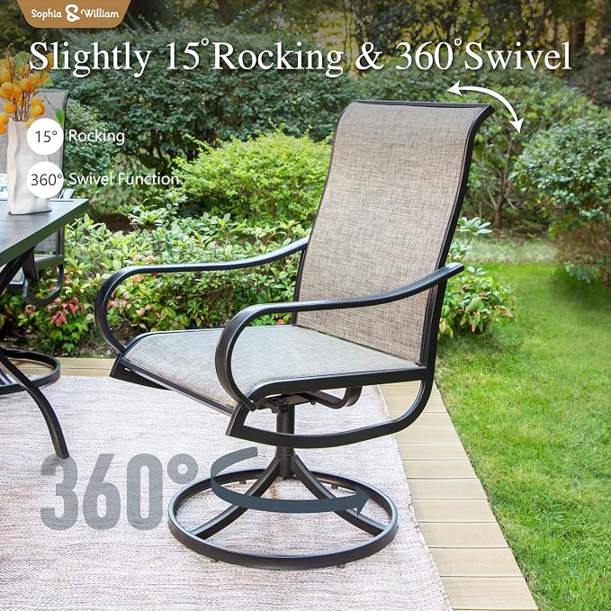 Sophia & William Patio Set with Umbrella Outdoor Dining Set for 6 with 13ft Umbrella Orange Red, 6 x Patio Chairs Brown, 1 Wood Like Outdoor Dining Table for Deck Lawn Garden (No Umbrella Base)