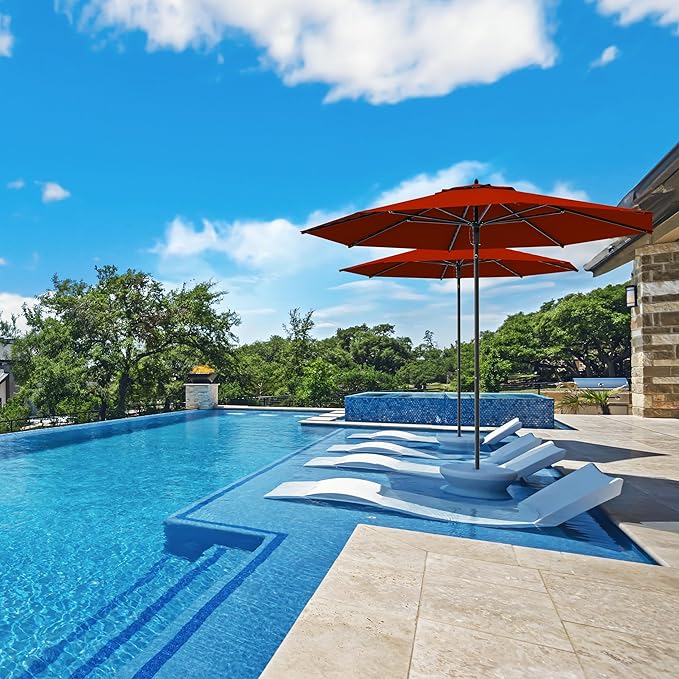 Midtown Umbrellas Push & Pop 8 Ft Patio Umbrellas with Push & Pop Mechanism, Fiberglass Ribs & Sunbrella Fabric – Outdoor Umbrella for Deck, Pool, Cafés and Hotels – Red Canopy, Black Pole