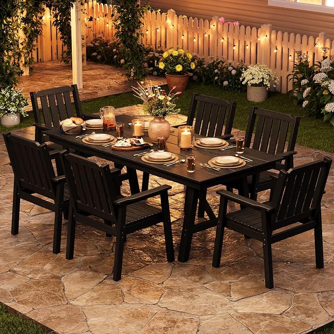 GAOMON Outdoor Patio Dining Chairs Set of 4, All-Weather HDPE Garden Dining Chairs with Armrests, Wide Seat and Sturdy Frame,Waterproof Design, for Garden, Backyard, Deck, Black