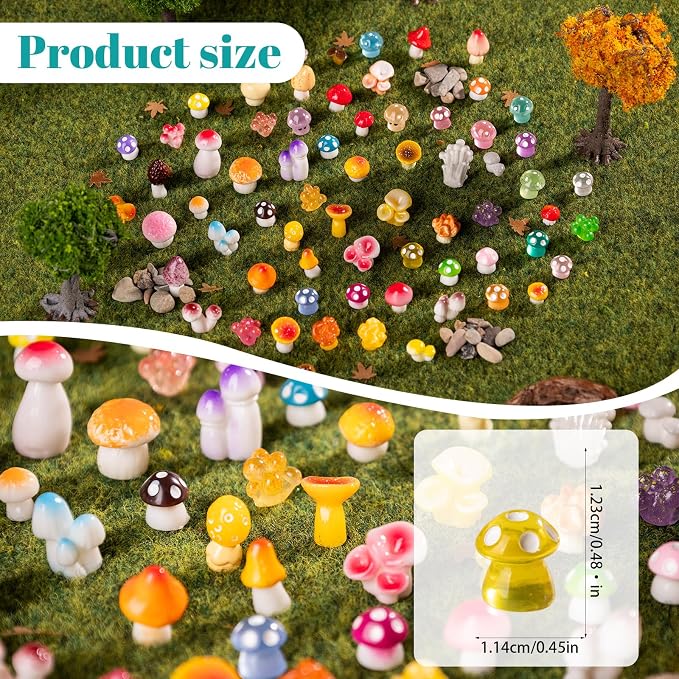 72pcs Mini Mushrooms, Tiny Resin Mushroom Figurines Small Little Resin in Bulk for Miniature Landscape Aquarium Potted Fairy Garden Home Decor Accessories Party Favors Gifts