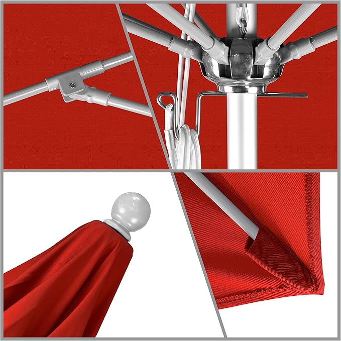 California Umbrella 11' Rd. Venture Series Contract Grade Patio Umbrella, Pulley Open, Silver Finish, Sunbrella Jockey Red