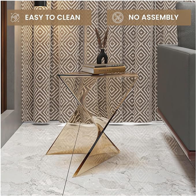LeisureMod 15.75" Stackable Weather-Resistant Plastic Triangular Side Table - Transparent Amber Accent End Table for Indoor & Outdoor Use