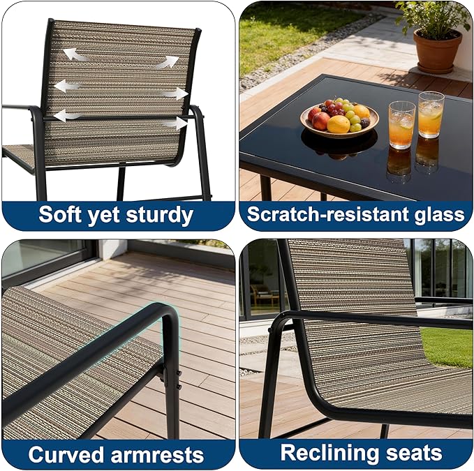 4-Piece Outdoor Patio Furniture Set, All-Weather & Easy Assembly Outdoor Conversation Set with Tempered Glass (2 Single Seats, 1 Loveseat, 1 Coffee Table) for Garden, Patio, Yard, Poolside