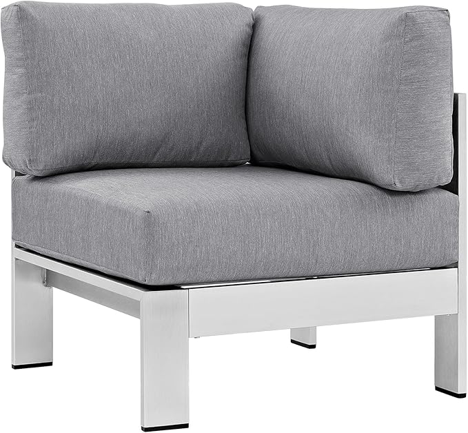 Modway Shore 6-Piece Aluminum Outdoor Patio Sectional Sofa Set in Silver Gray