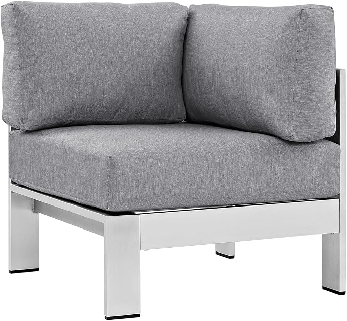 Modway Shore 5-Piece Aluminum Outdoor Patio Sectional Sofa Set in Silver Gray