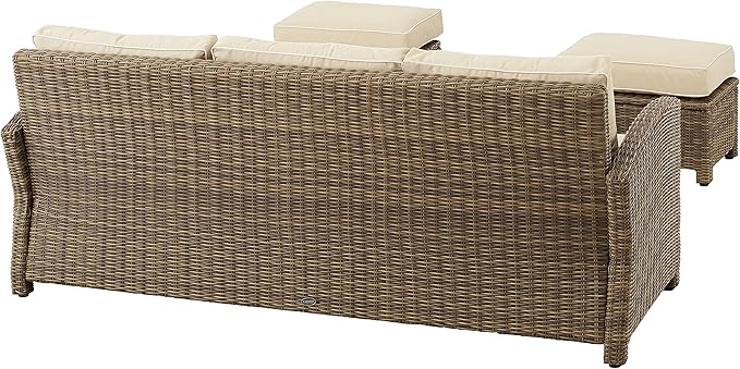 Crosley Furniture Bradenton 3-Piece Outdoor Sofa Patio Furniture Set, Wicker Conversation Sets for Porch, Brown with Sand Cushions