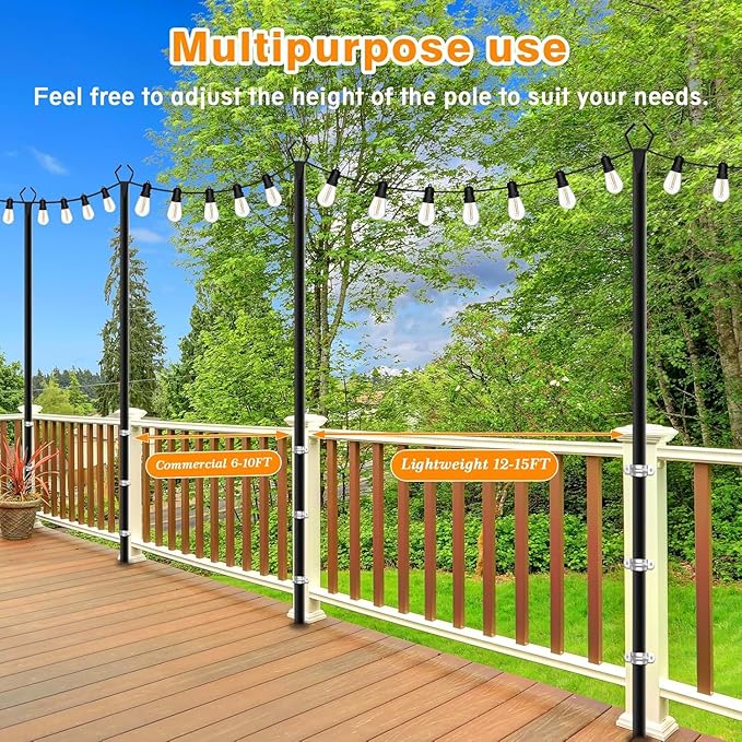 LETIANPAI 10 Pack String Light Poles,10 Ft Metal Poles with Fork for Outdoor String Lights,Outdoor Light Poles with Fork,Poles/Post/Stand for Outside
