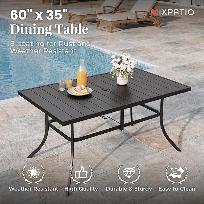 MIXPATIO Outdoor Patio Dining Set 7 Piece Furniture Set with Metal Patio Dining Table with Umbrella Hole Table for Deck Garden Backyard Lawn Poolside