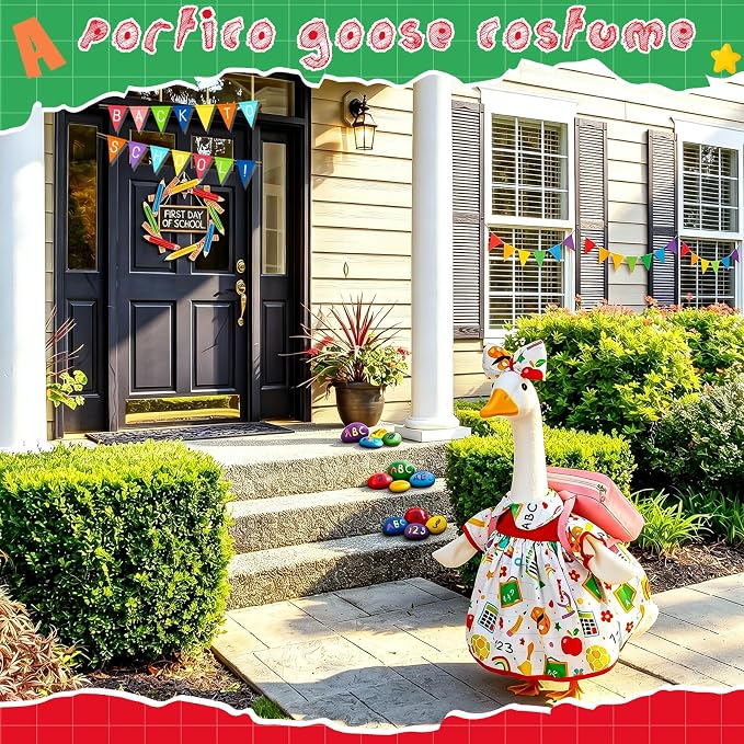 Mindsoft Back to School Porch Goose Outfit Teacher Goose Clothes Costume Statues Decor for 23" school Classroom Lawn Garden Patio Outdoor Statues(Backpack Style - White)
