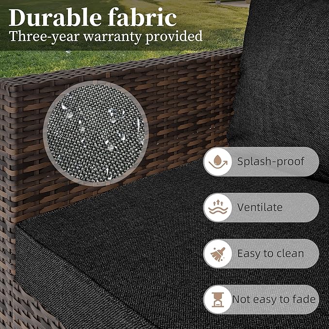 7 Pieces Patio Furniture Set - Outdoor Sectional Wicker Rattan Furniture with Cushion and Glass Table Patio Conversation Sets for Porch Poolside Backyard Outdoor Sofa Set Modular Sofa