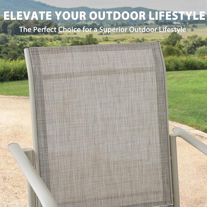 5-Piece Patio Furniture Set, Patio Table and Chairs Set of 4, Ivory Round Patio Table and Grey Chairs, Patio Furniture Set for Garden, Yard, Patio