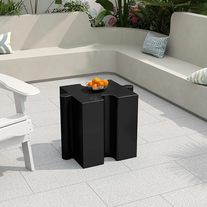 Christopher Knight Home Daton 3 Piece Interlocking Outdoor Side Table Set, Modular Lightweight Concrete Coffee Table, Convertible MGO End Table for Indoor&Outdoor, Creative Set Up, White+Black
