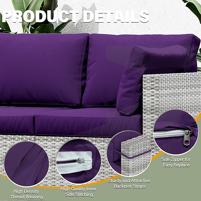 8 pcs Outdoor Cushion Slipcovers Outdoor Patio Cushions Covers Replacement Waterproof with Zipper w/3 Seat Cushion Covers and 5 Backrest Pillow Covers, Covers Only
