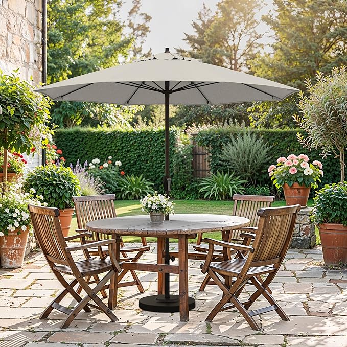 California Umbrella 12-Year Protection 7.5-Ft Outdoor Patio Umbrella, Sunbrella Fade-Resistant Fabric, Auto-Tilt, Heavy Duty Aluminum Frame, 8 Reinforced Ribs for Pool or Deck, Bronze Pole, Canvas