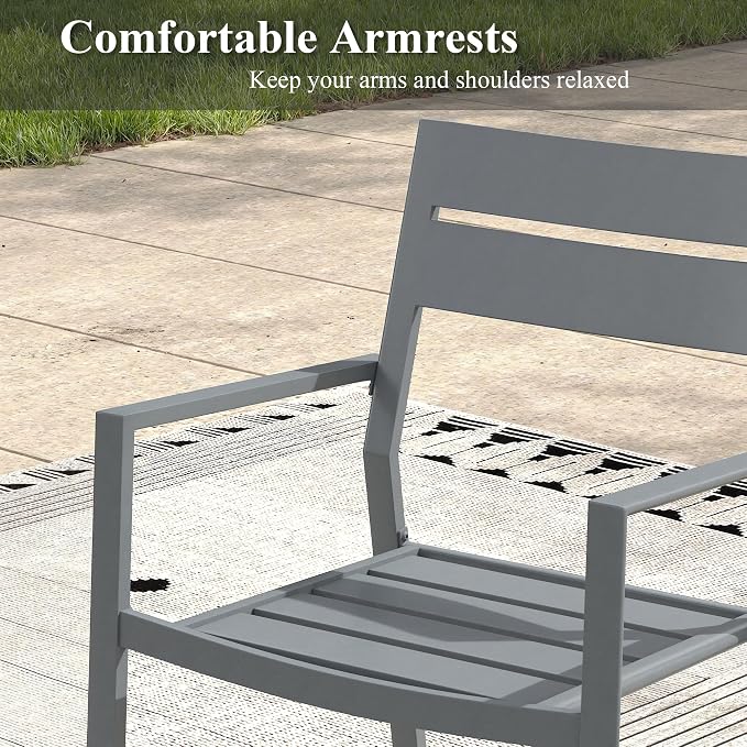 7 Pieces Patio Dining Set, 63" Outdoor Dining Table and Chairs Set for 6 Outdoor Furniture with Stackable Patio Chairs for Lawn Garden Backyard, Dark Grey Table and Grey Chairs