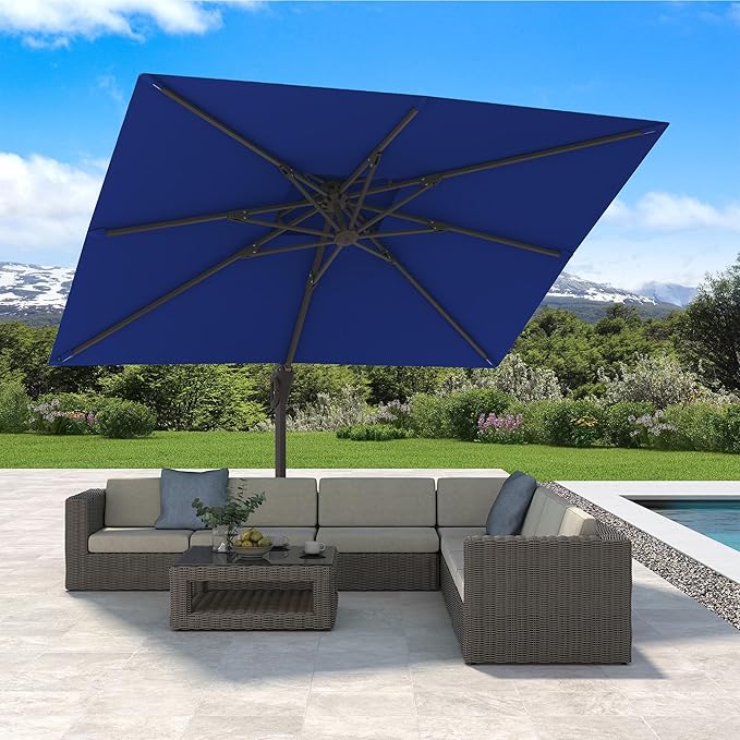 10' X 13' Cantilever Patio Umbrella with Base Included Double Top Rectangular Outdoor Large Offset Umbrellas with 7 Tilts Adjustable 360°Rotation for Deck Pool Garden Backyard, Navy