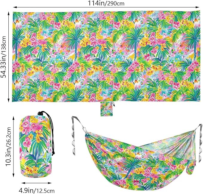 Camping Hammock Outdoor Hammocks for Outside Plumeria Flowers Beach Trees Portable Lightweight with Pockets Tree Straps Indoor