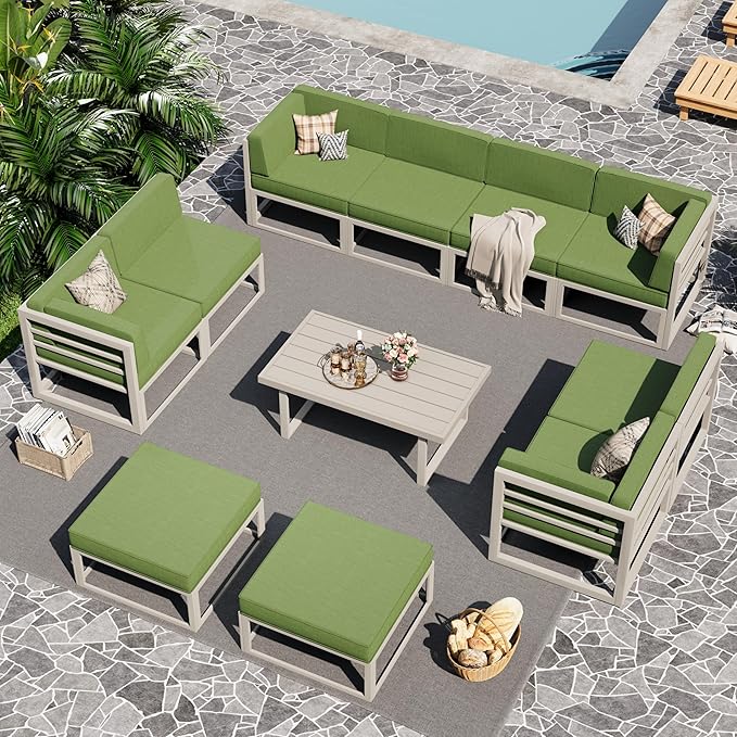 UDPATIO Aluminum Patio Furniture Set, Modular Oversized Outdoor Sectional of Olefin 5 inch Thick Cushion, Coffee Table and Waterproof Cover, Patio Conversation Sets for Porch, Deck