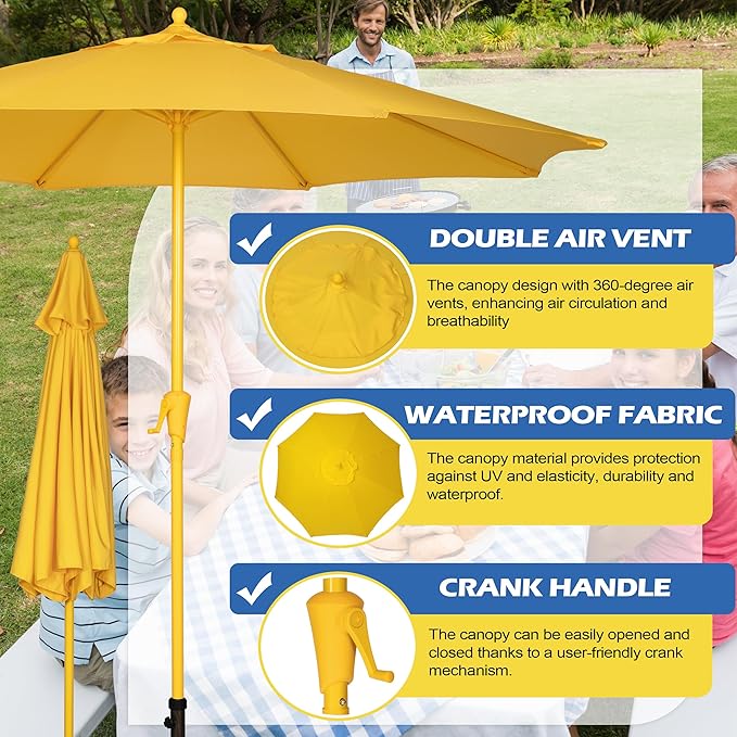 Sunnyglade 9FT Outdoor Patio Umbrella, Market Table Umbrella with 8 Sturdy Ribs and Crank System, Fade-resistant & Waterproof for Garden Backyard Poolside Deck