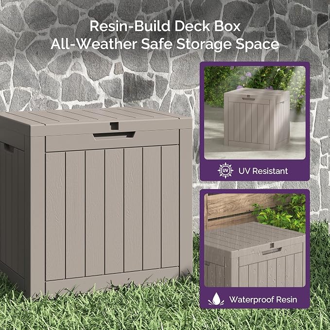 Sersper 30 Gallon Deck Box, Outdoor Lockable Storage Resin Box for Package-Sports Equipment-Garden Tools, Waterproof and UV Resistant Patio Storage Box, Grey