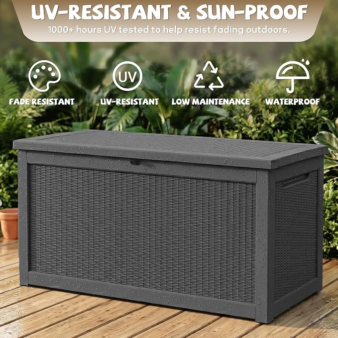EasyUp 320 Gallon Deck Box, Large Deck Box for Indoor and Outdoor,Waterproof Storage Boxs for Patio Furniture,Garden Tools,Cushions, Lockable and UV Resistant,Easy to Install(Black)