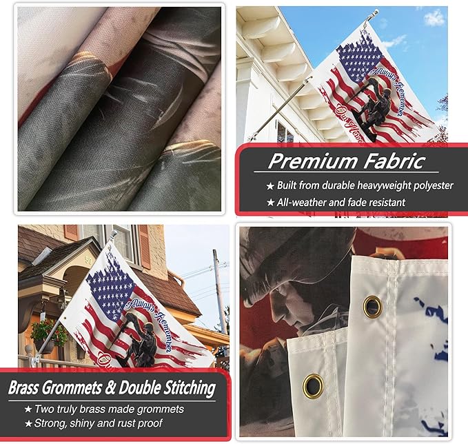 Memorial Day Flag 3x5 Ft for Outdoor Always Remember Our Heroes Flag Large Double Sided Mirror Print 4th of July Independence Day Veterans Day Flags for House Indoor Yard Holiday Patriotic Banner Decor