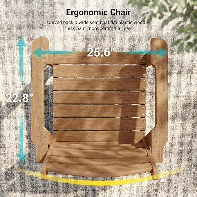 HDPE Outdoor Dining Chairs Set of 2 | Weather Resistant Patio Stackable Chairs for Garden, Backyard, Lawn and Poolside, Teak