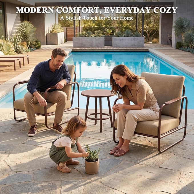 3-Piece Aluminum Outdoor Conversation Set, Modern Deep Seating Chairs with Thick Cushions & Coffee Table, Weather-Resistant for Garden, Porch, Deck, Balcony