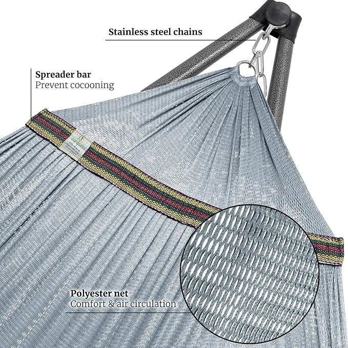 Tranquillo Combo x2 Hammocks with Stand for Outside & Tree Straps, Heavy Duty Hammock with Stand 600lbs for Indoor Outdoor Patio Backyard, x2 Hammocks for 2 Person (Combo - Grey, Medium)