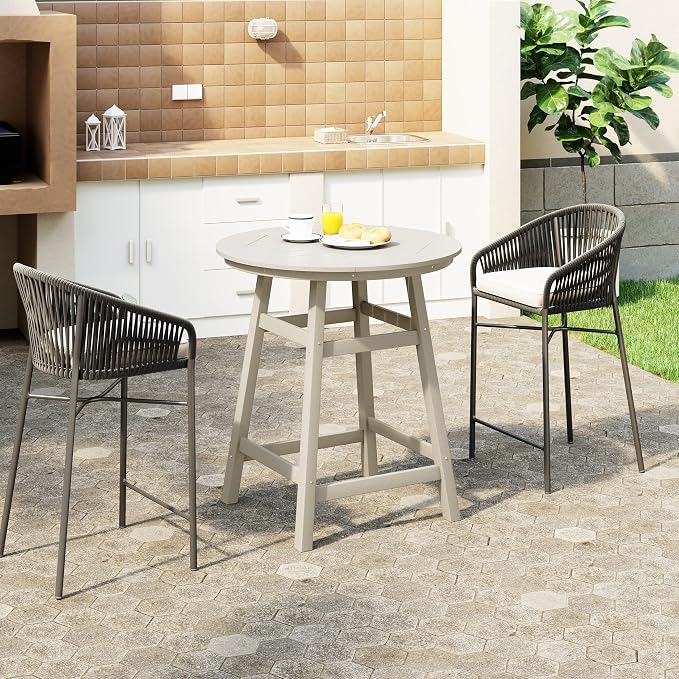 WestinTrends Outdoor 35" HDPE Round Patio Counter Height Bar Table, Sand