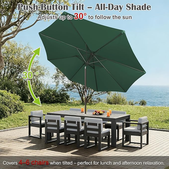 Blissun 10FT Outdoor Patio Umbrella, Outdoor Table Umbrella, Yard Umbrella, Market Umbrella with 8 Sturdy Ribs, Push Button Tilt and Crank