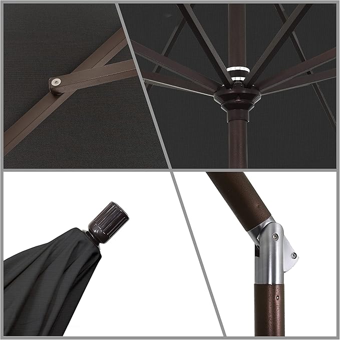 California Umbrella 11Ft Premium Sunbrella Patio Umbrella, Hand-Crank, Tilt-Collar, Bronze Frame, Black Fabric