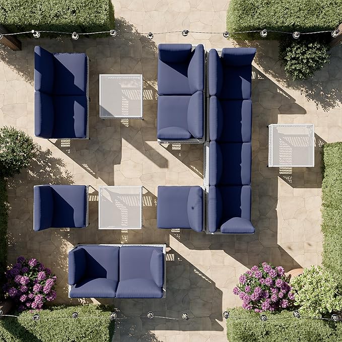 Vikiullf Patio Conversation Set, 5 Piece Outdoor Sectional Sofa Set with Coffee Table, Outdoor Wicker Furniture Set, for Small Patio, Balcony