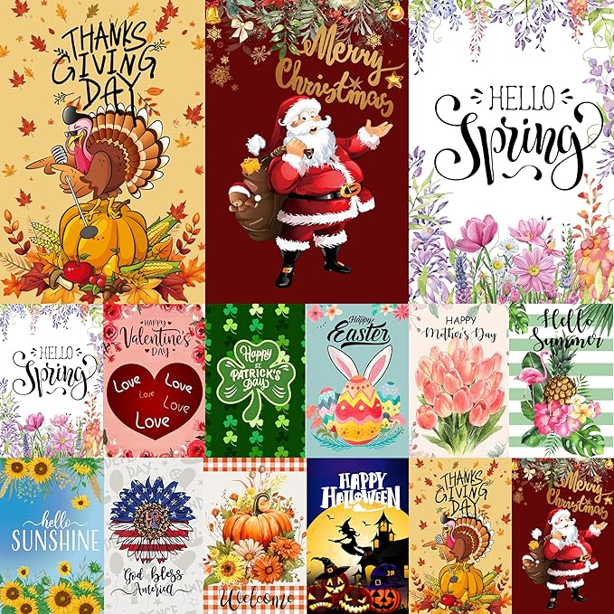 Seasonal Garden Flag Set of 12 Yard Flags for Outside12x18, Double Sided Small Garden Flags,4th of july Garden Flag,Welcome Fall Halloween Holiday Decoration Outdoor Flags for Garden