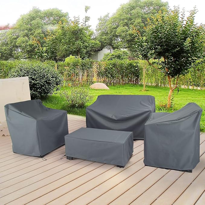 Patio Furniture Covers,Outdoor Furniture Cover Waterproof,Patio Furniture Set Covers for 4 Piece Outdoor Conversation Set,Patio Covers Set (Grey)