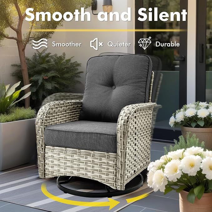 CAODOC 9-Piece Outdoor Sectional Sofa Set w/ 42" Fire Pit – L-Shaped Wicker Patio Furniture, Deep Seating & Swivel Rockers,Black