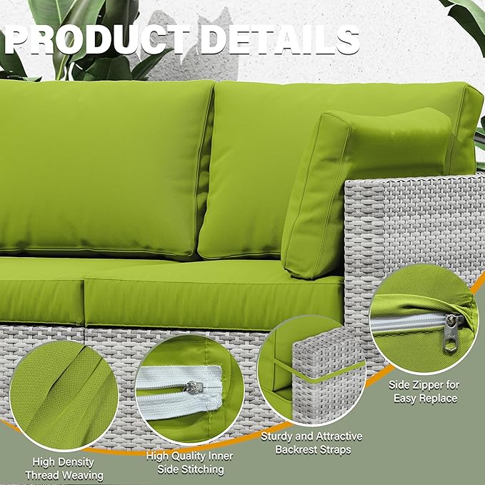 8 pcs Outdoor Cushion Slipcovers Outdoor Patio Cushions Covers Replacement Waterproof with Zipper w/3 Seat Cushion Covers and 5 Backrest Pillow Covers, Covers Only